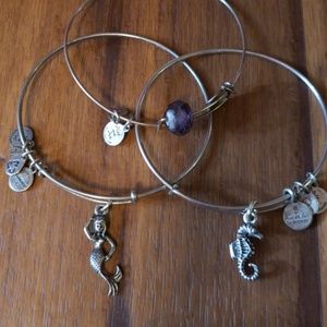 3 Alex and Ani antique silver bracelets